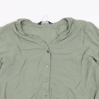 Marks & Spencer Womens Green Viscose Basic Button-Up Size 8 V-Neck