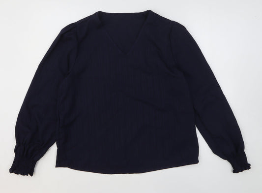 SheIn Womens Blue Striped 100% Polyester Pullover Sweatshirt Size L Pullover