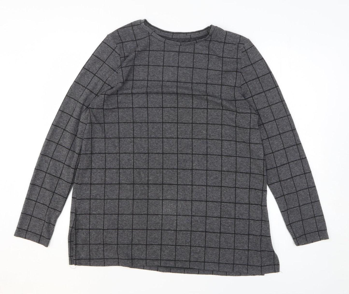 Preworn Womens Grey Check Polyester Pullover Sweatshirt Size 14 Pullover