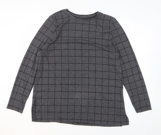 Preworn Womens Grey Check Polyester Pullover Sweatshirt Size 14 Pullover