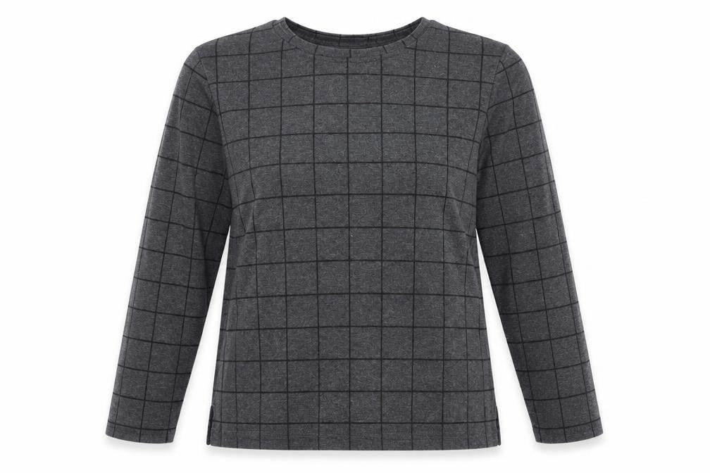 Preworn Womens Grey Check Polyester Pullover Sweatshirt Size 14 Pullover