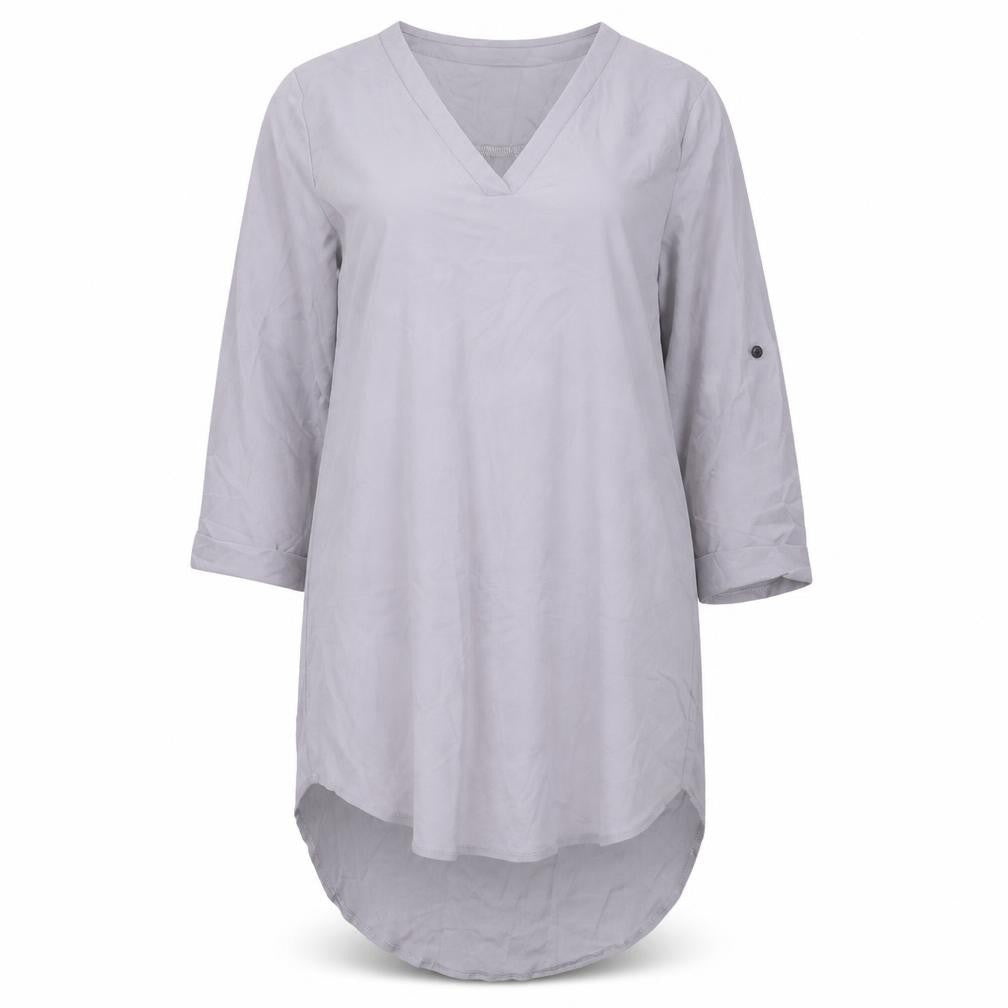 Overmal Womens Grey Polyester T-Shirt Dress Size L V-Neck Pullover