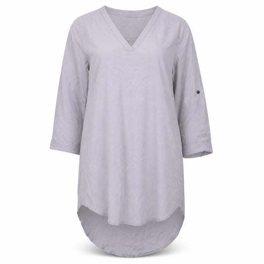 Overmal Womens Grey Polyester T-Shirt Dress Size L V-Neck Pullover