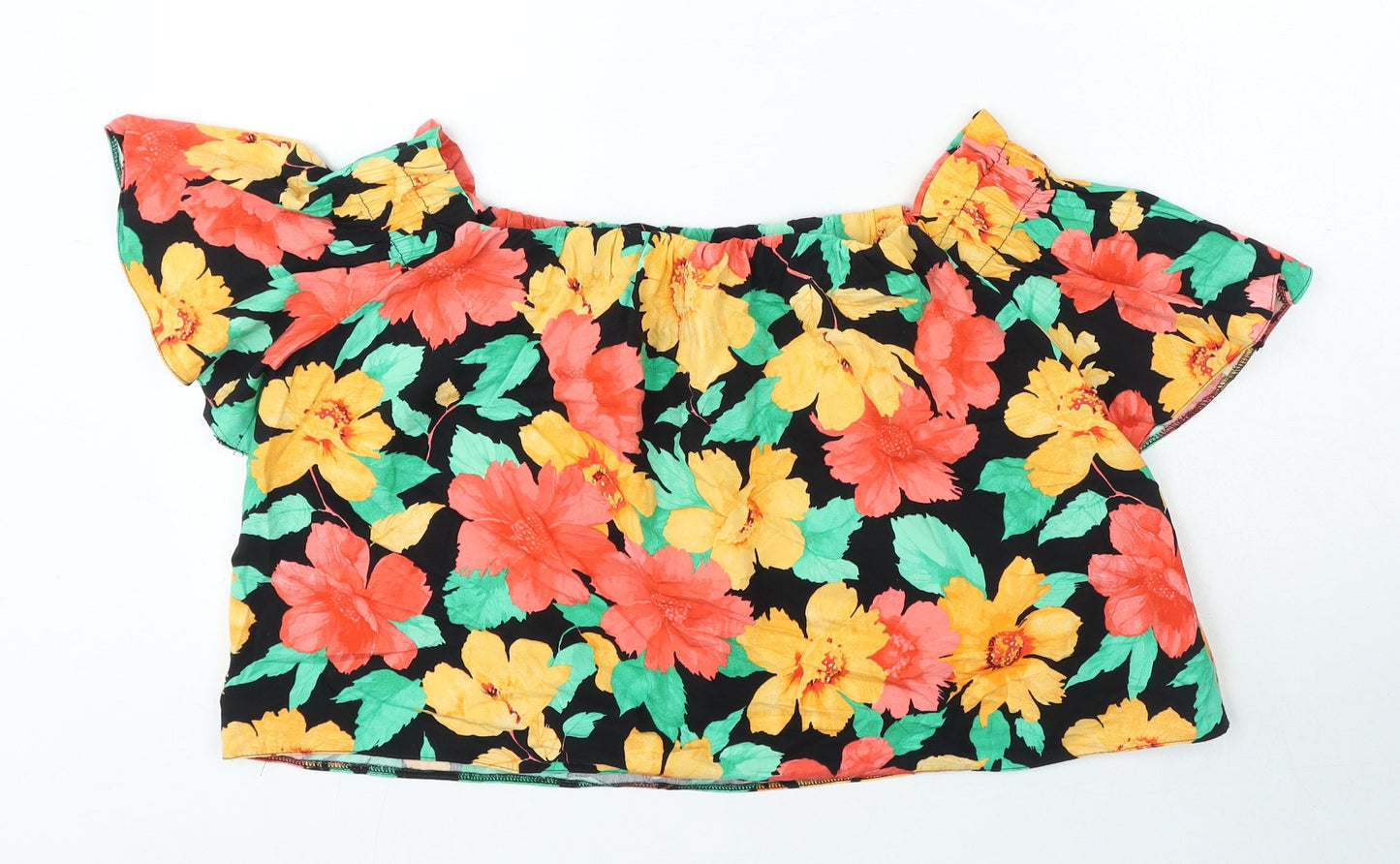 New Look Womens Multicoloured Floral 100% Cotton Basic Blouse Size 12 Off the Shoulder
