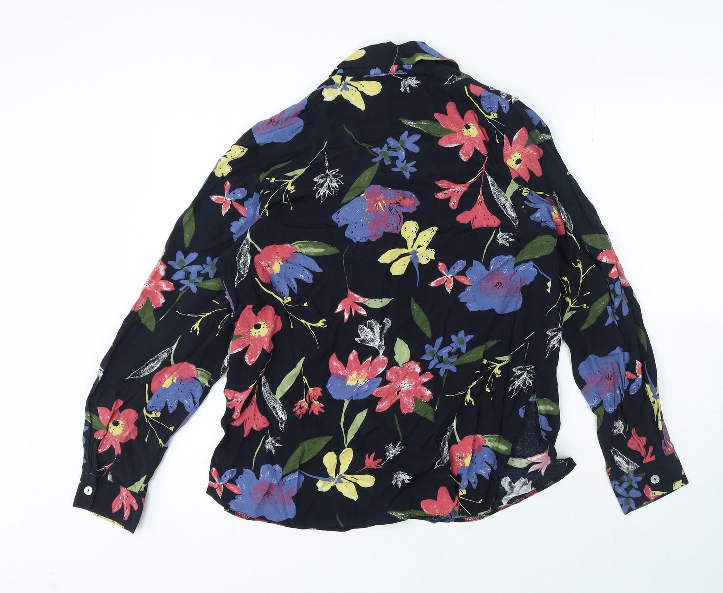 Ninoretti Womens Black Floral Viscose Basic Button-Up Size 12 Collared