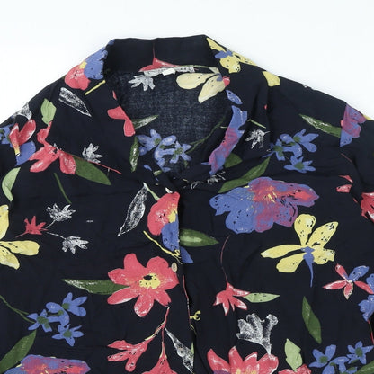 Preloved Ninoretti Womens Black Floral Viscose Basic Button-Up Size 12 Collared - Detail