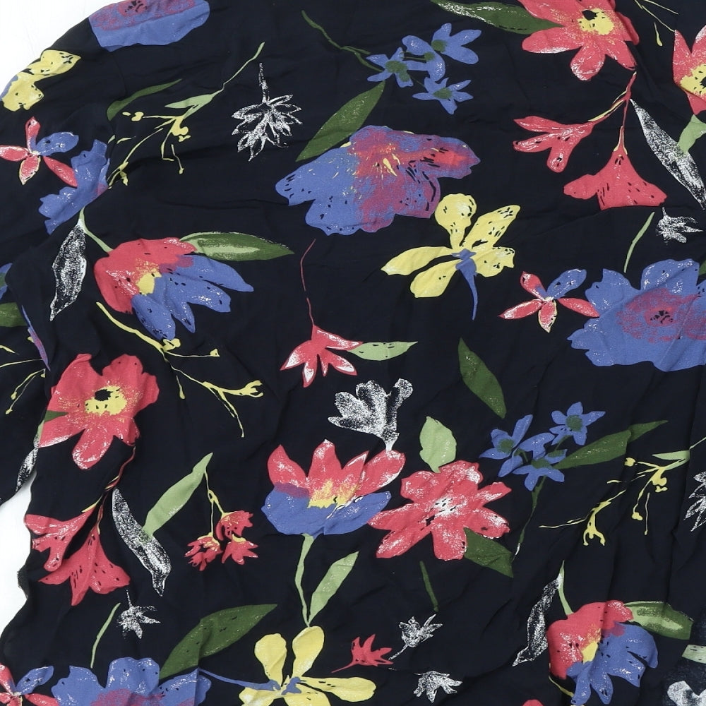 Ninoretti Womens Black Floral Viscose Basic Button-Up Size 12 Collared