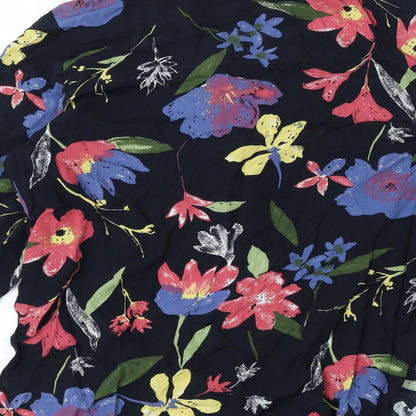 Preloved Ninoretti Womens Black Floral Viscose Basic Button-Up Size 12 Collared - Label