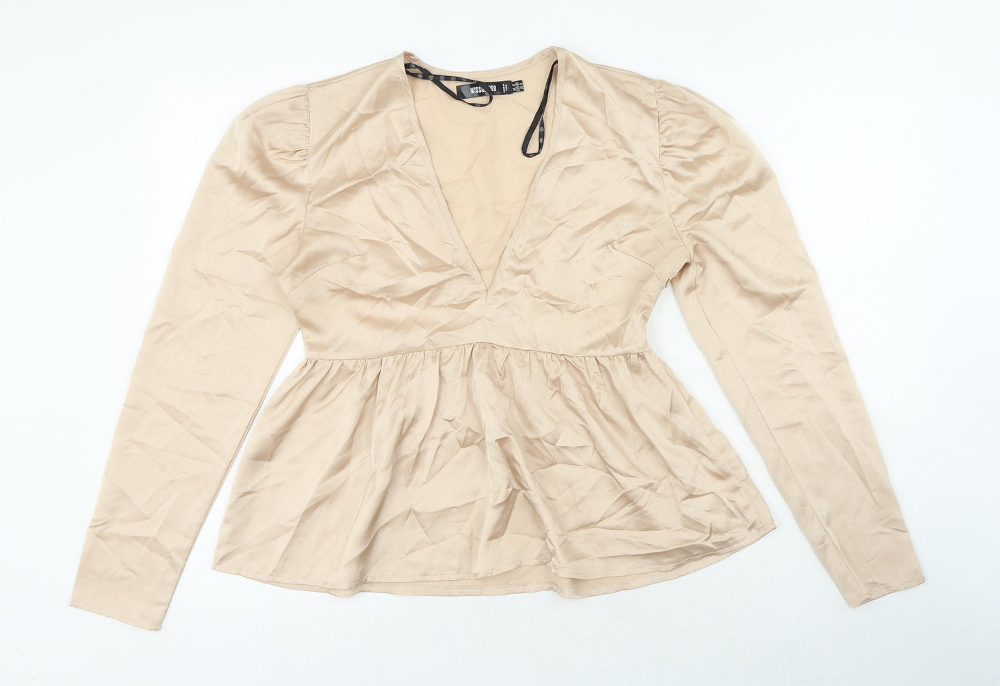 Missguided Womens Beige Polyester Basic Blouse Size 12 V-Neck