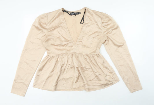 Missguided Womens Beige Polyester Basic Blouse Size 12 V-Neck