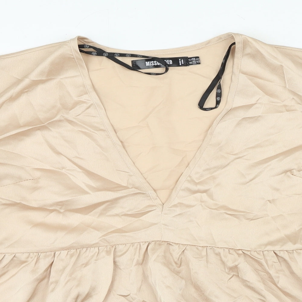 Missguided Womens Beige Polyester Basic Blouse Size 12 V-Neck