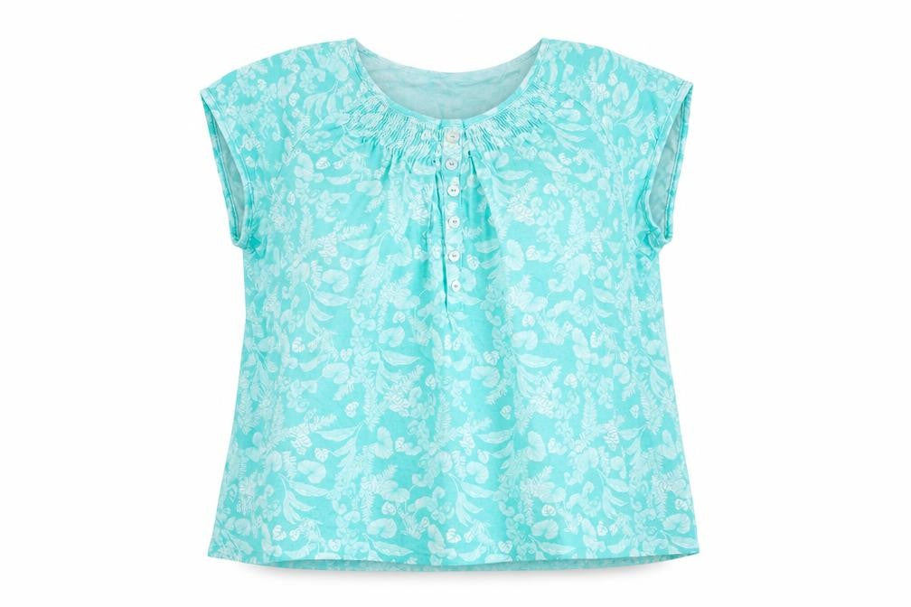 Anthology Womens Blue Geometric 100% Cotton Basic T-Shirt Size 16 Round Neck