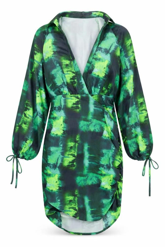 PRETTYLITTLETHING Womens Green Geometric Polyester Bodycon Size 8 Collared Zip