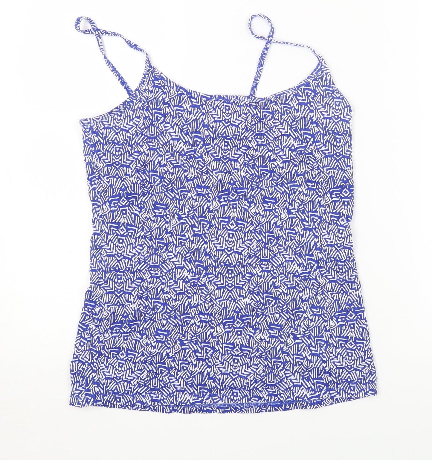 NEXT Womens Blue Geometric Cotton Basic T-Shirt Size 12 Scoop Neck
