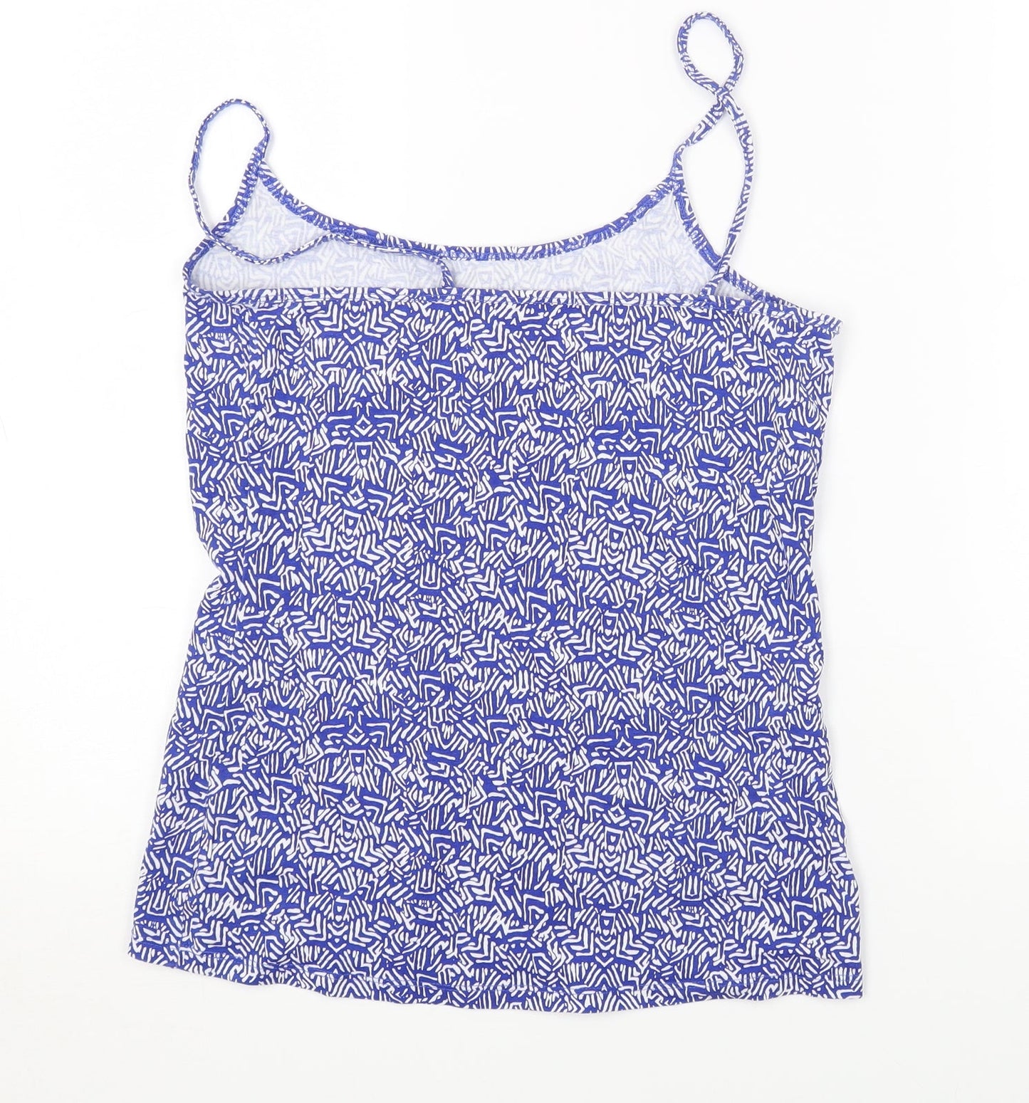 NEXT Womens Blue Geometric Cotton Basic T-Shirt Size 12 Scoop Neck
