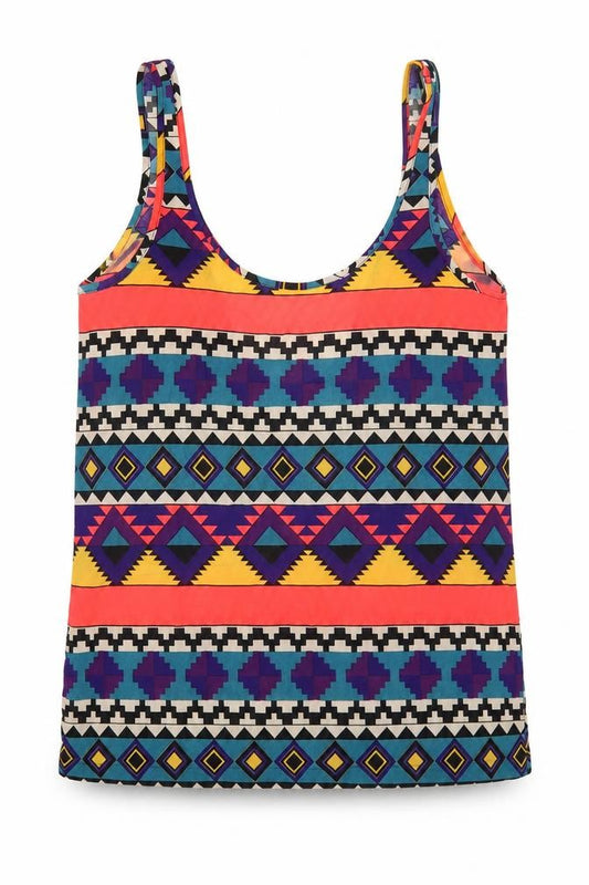 Whitney Eve Womens Multicoloured Geometric Polyester Camisole Blouse Size S Scoop Neck