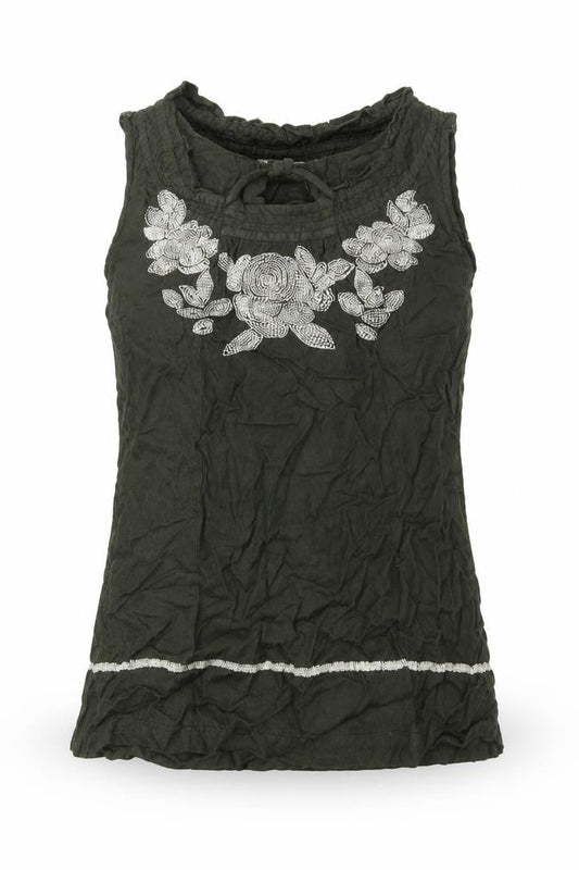 MO MU Womens Green Floral Viscose Basic T-Shirt Size 40 Scoop Neck
