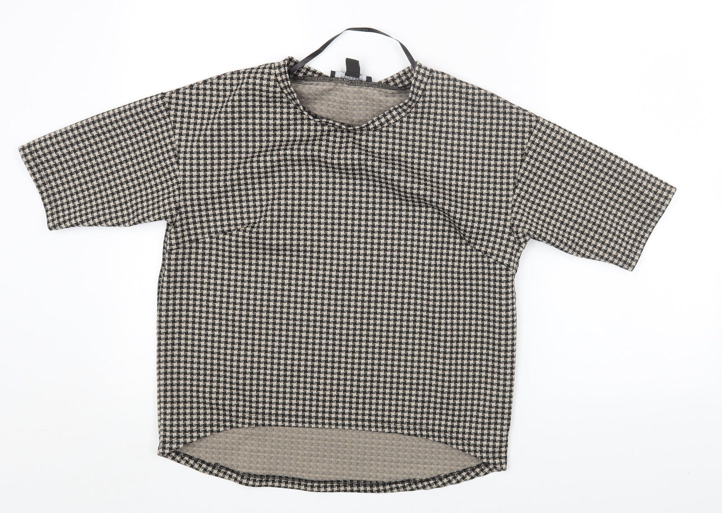 Primark Womens Beige Geometric Polyester Basic T-Shirt Size 8 Round Neck