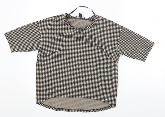 Primark Womens Beige Geometric Polyester Basic T-Shirt Size 8 Round Neck