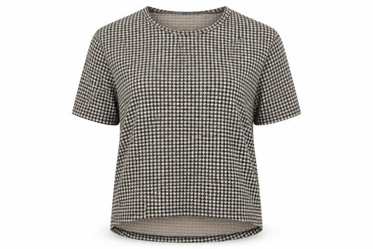 Primark Womens Beige Geometric Polyester Basic T-Shirt Size 8 Round Neck