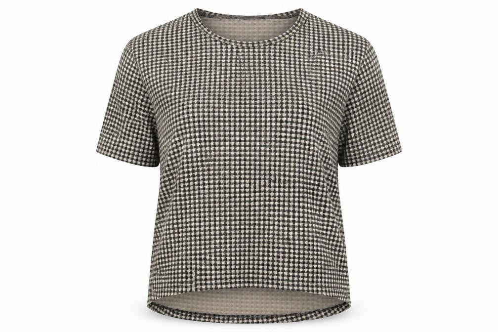 Primark Womens Beige Geometric Polyester Basic T-Shirt Size 8 Round Neck