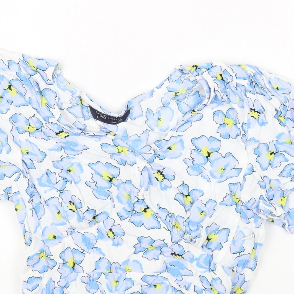 Marks and Spencer Womens White Floral Polyester Camisole Blouse Size 10 V-Neck