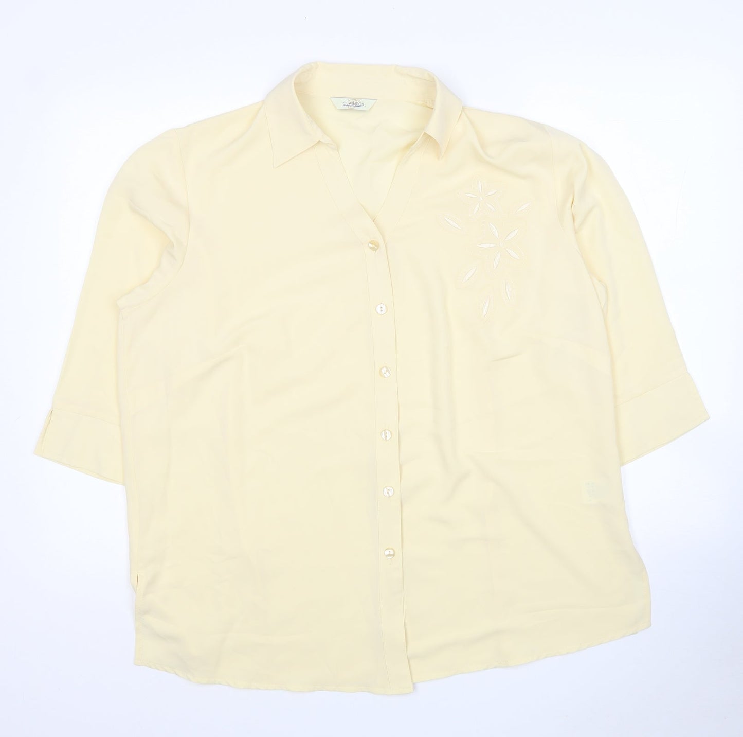 Classic Womens Beige Polyester Basic Button-Up Size 20 Collared