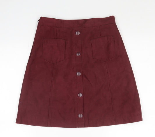 Eifni Womens Red Polyester A-Line Skirt Size S Zip
