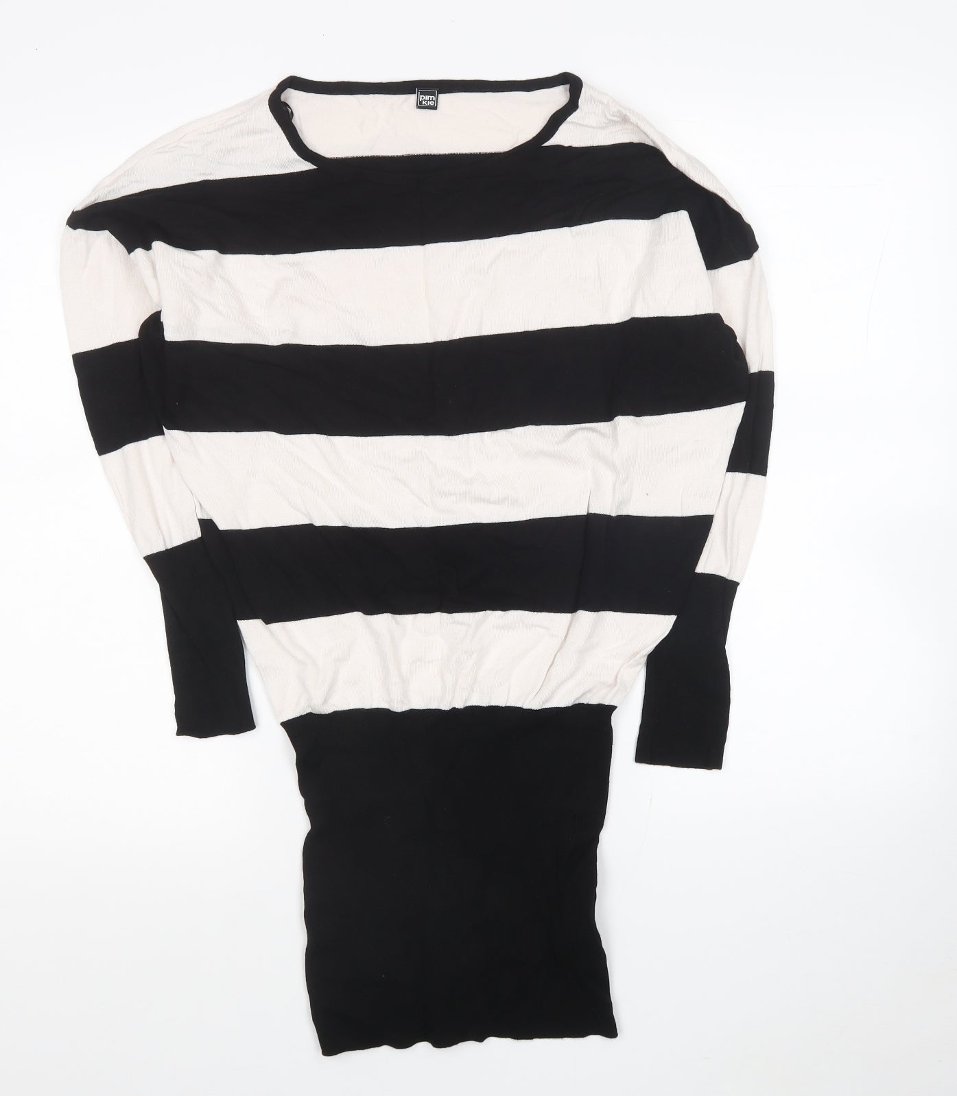 Pimkie Womens Black Striped Viscose Tunic Blouse Size S Round Neck