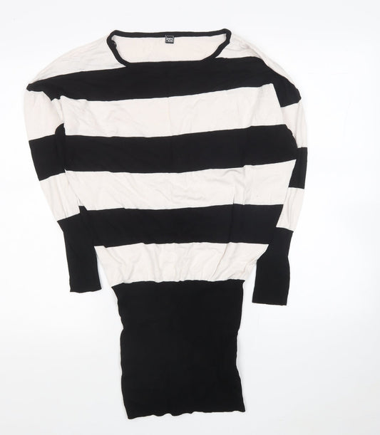 Pimkie Womens Black Striped Viscose Tunic Blouse Size S Round Neck