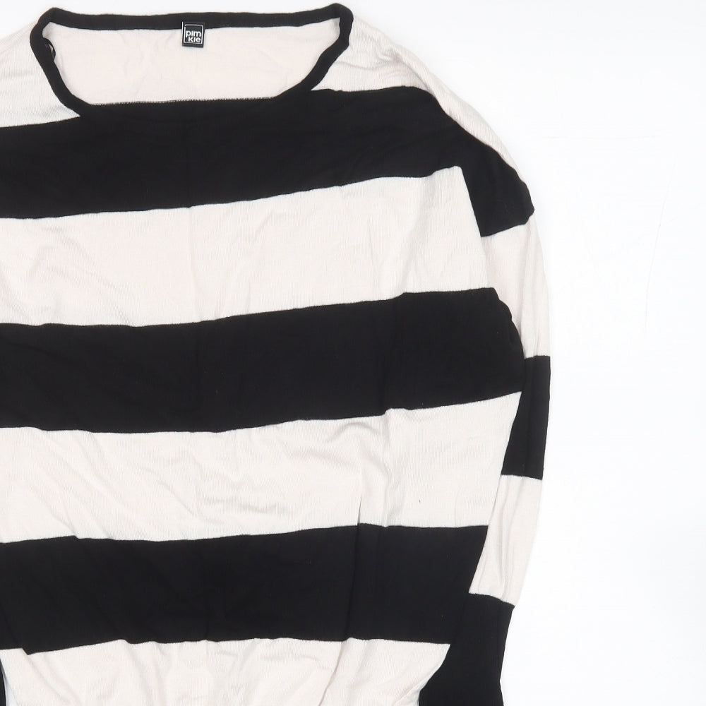 Pimkie Womens Black Striped Viscose Tunic Blouse Size S Round Neck