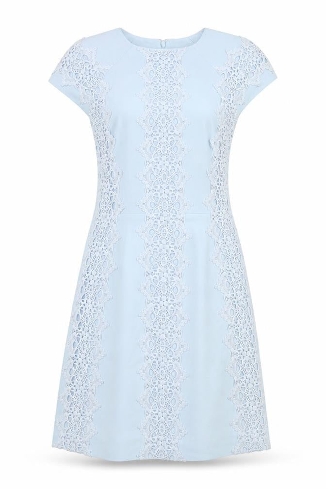 Warehouse Womens Blue Geometric Polyester A-Line Size 6 Round Neck Zip