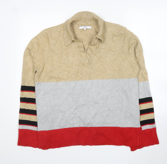 NEXT Womens Multicoloured Collared Striped Viscose Pullover Jumper Size L