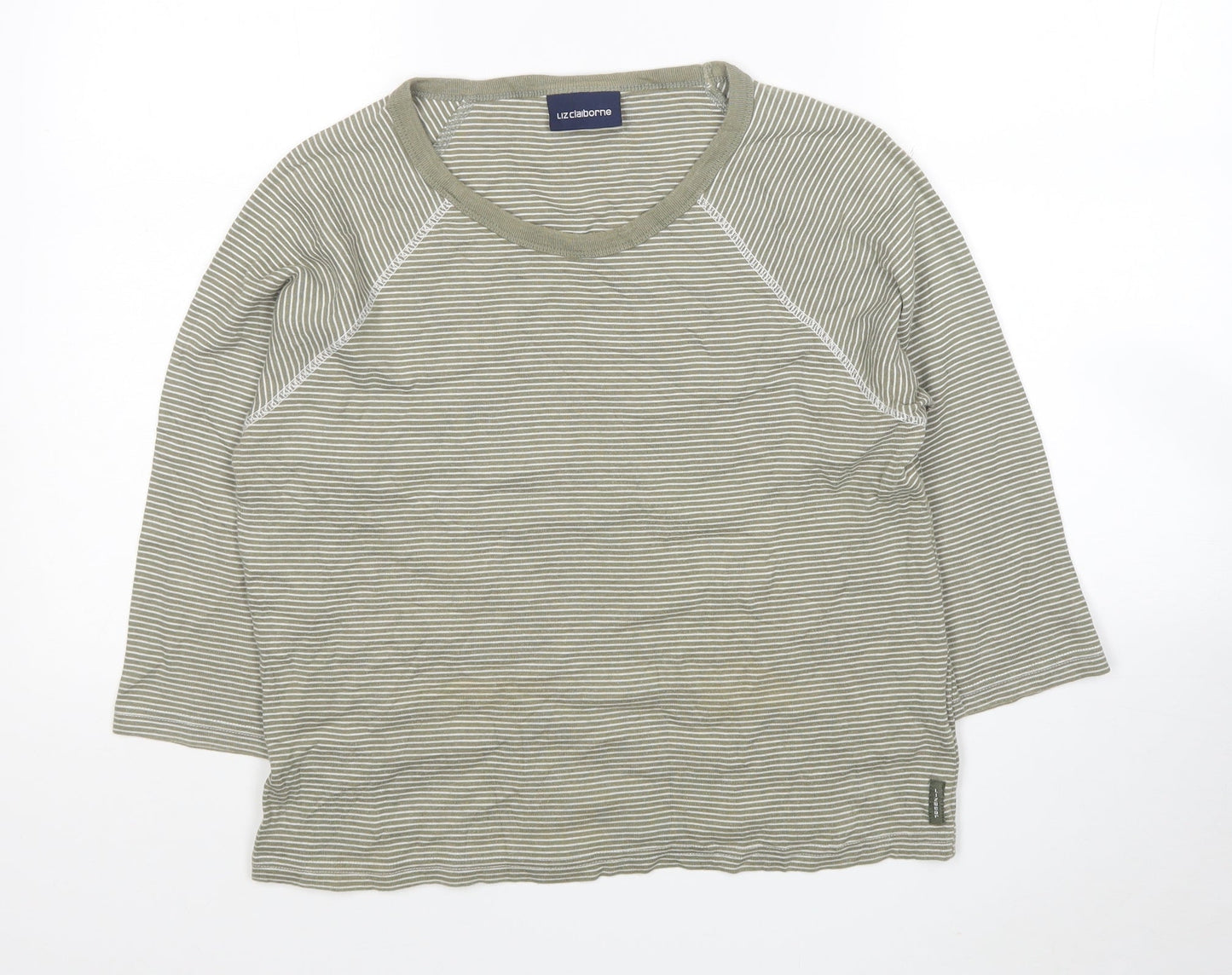 Liz Claiborne Womens Green Round Neck Striped Cotton Pullover Jumper Size L