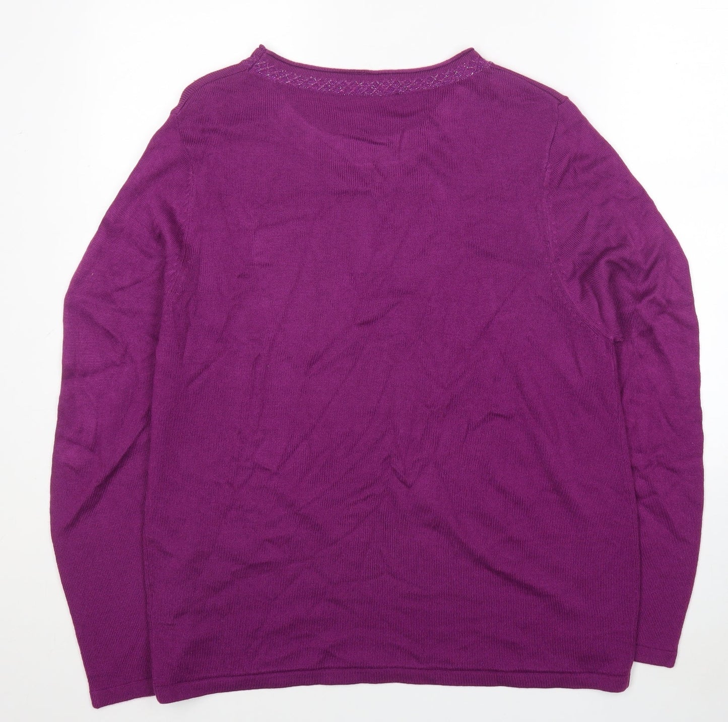 Preworn Womens Purple Round Neck Acrylic Pullover Jumper Size 2XL - Embellished Neckline