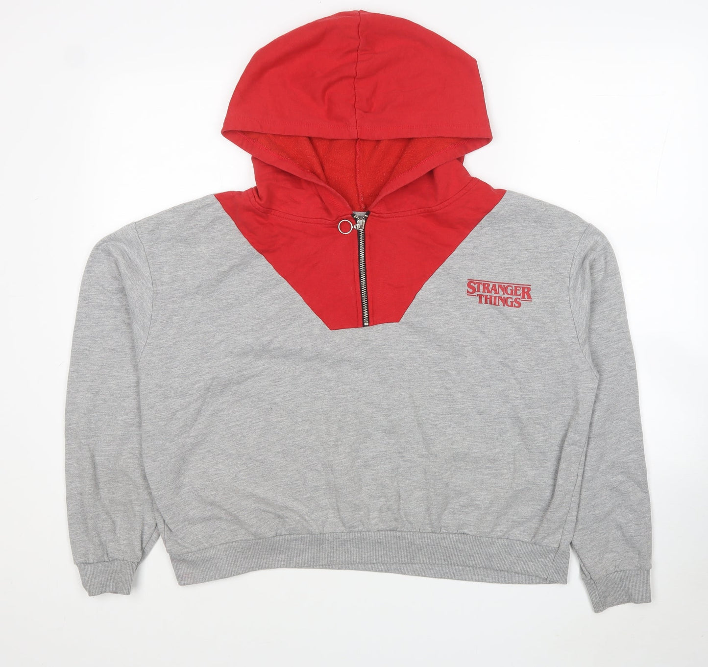 Primark Womens Grey Colourblock Polyester Pullover Hoodie Size 14 Zip - Stranger things