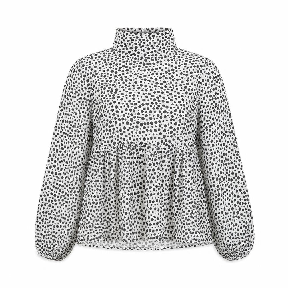 I SAW IT FIRST Womens White Polka Dot Polyester Tunic Blouse Size 8 High Neck