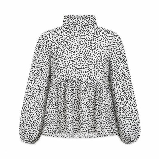 I SAW IT FIRST Womens White Polka Dot Polyester Tunic Blouse Size 8 High Neck