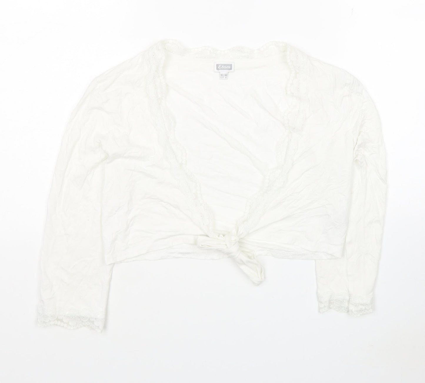 Etam Womens White Viscose Cropped T-Shirt Size 12 V-Neck