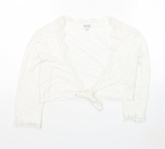 Etam Womens White Viscose Cropped T-Shirt Size 12 V-Neck
