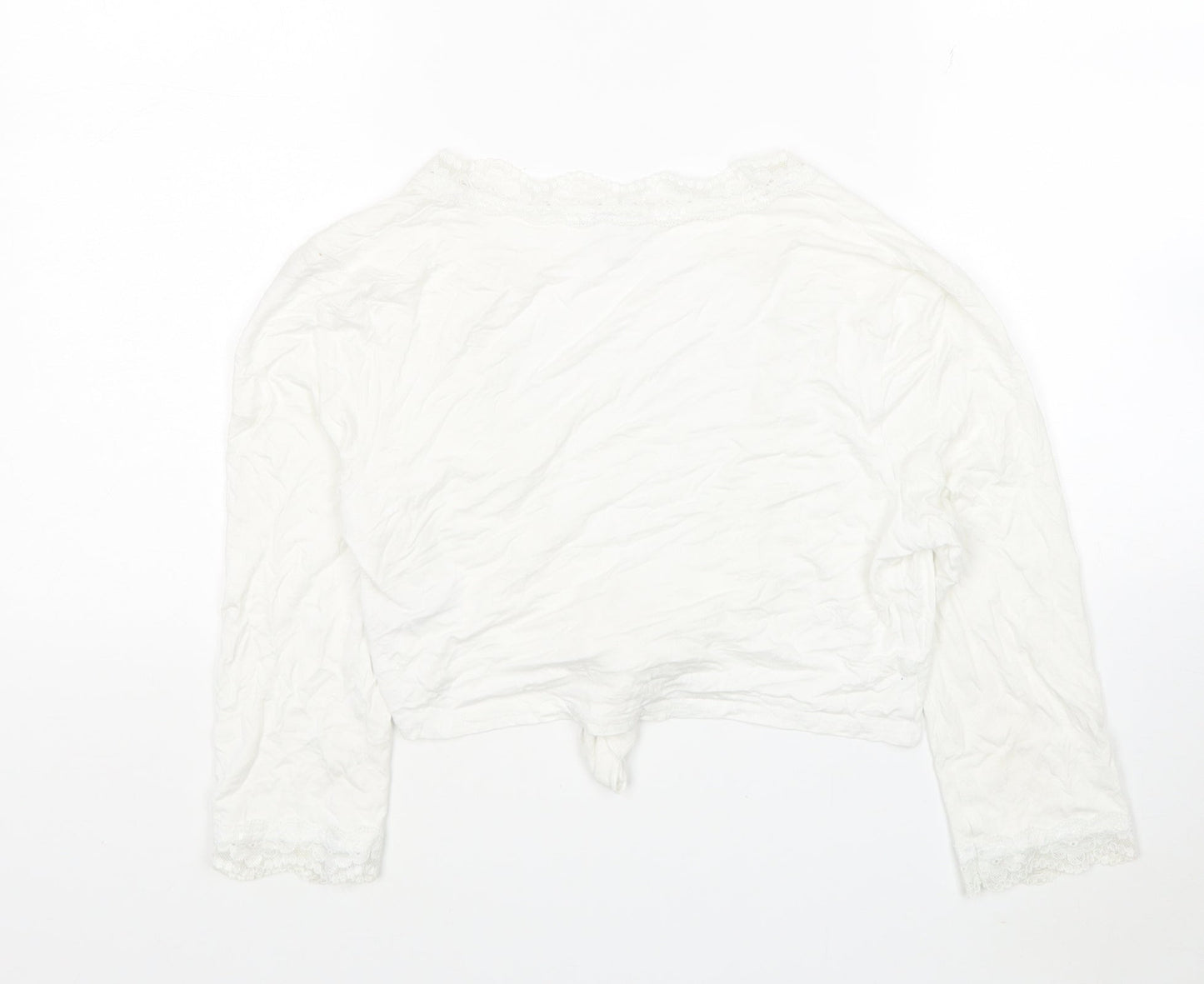 Etam Womens White Viscose Cropped T-Shirt Size 12 V-Neck