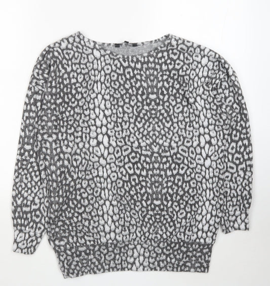 Peacocks Womens Grey Round Neck Animal Print Polyester Pullover Jumper Size S