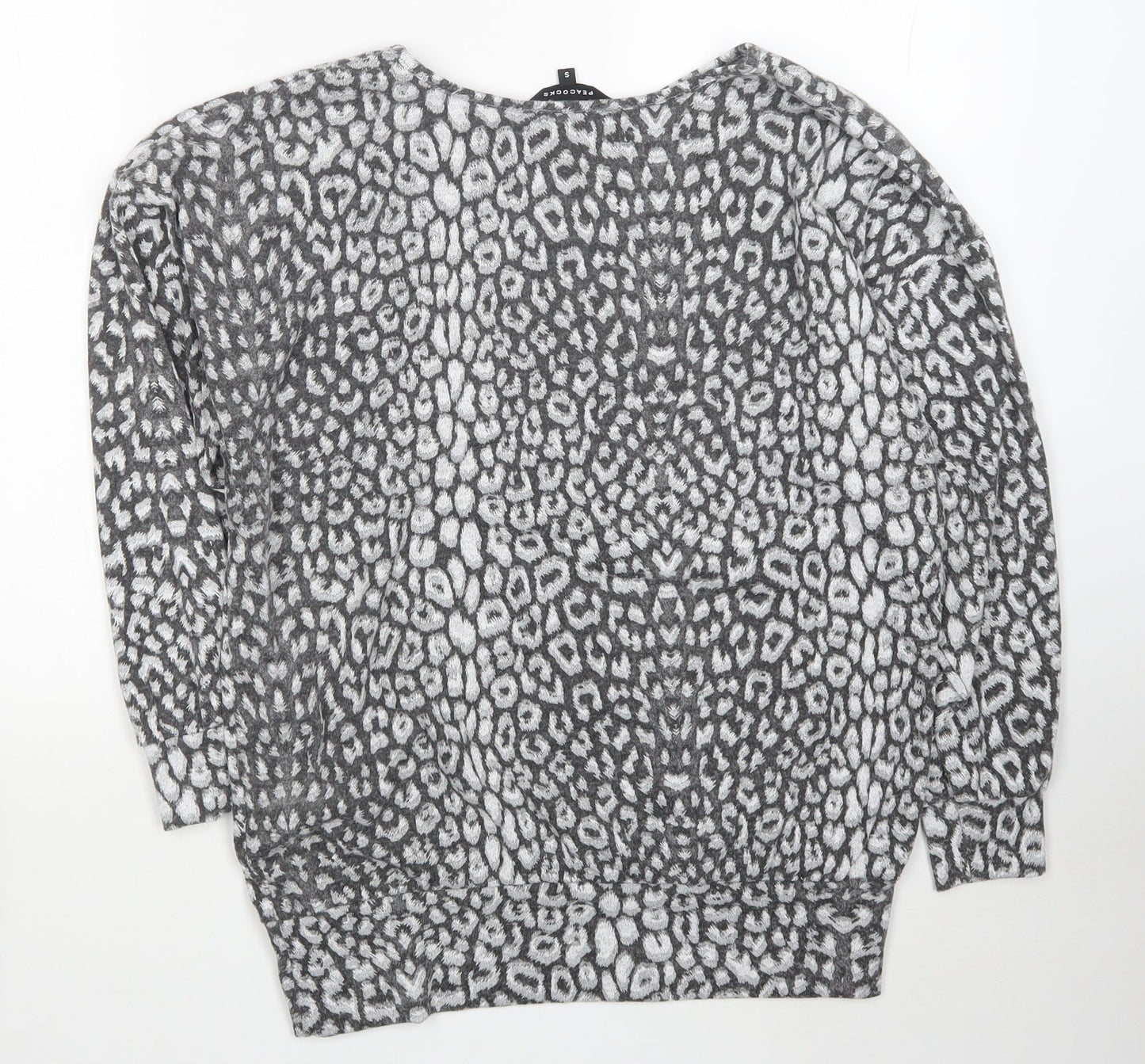 Peacocks Womens Grey Round Neck Animal Print Polyester Pullover Jumper Size S