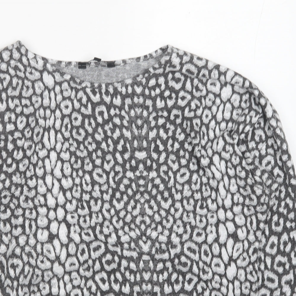 Peacocks Womens Grey Round Neck Animal Print Polyester Pullover Jumper Size S