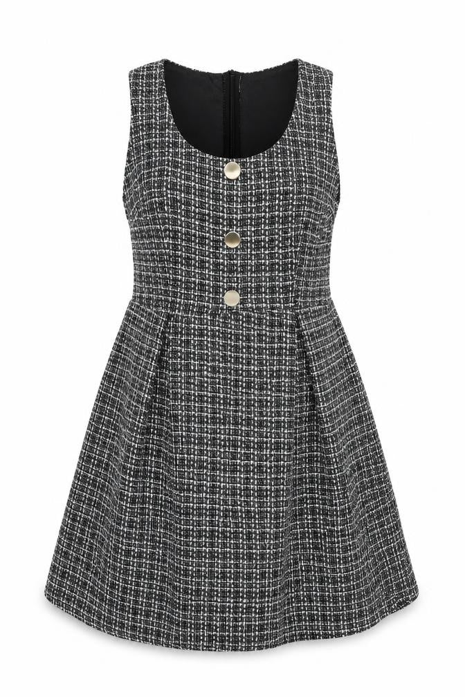 SHEIN Womens Black Plaid Polyester Tank Dress Size L Scoop Neck Zip