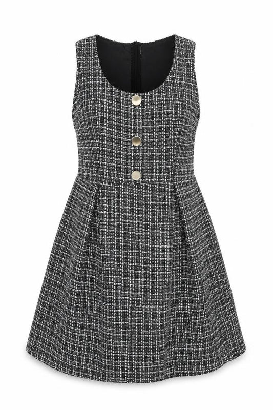 SHEIN Womens Black Plaid Polyester Tank Dress Size L Scoop Neck Zip