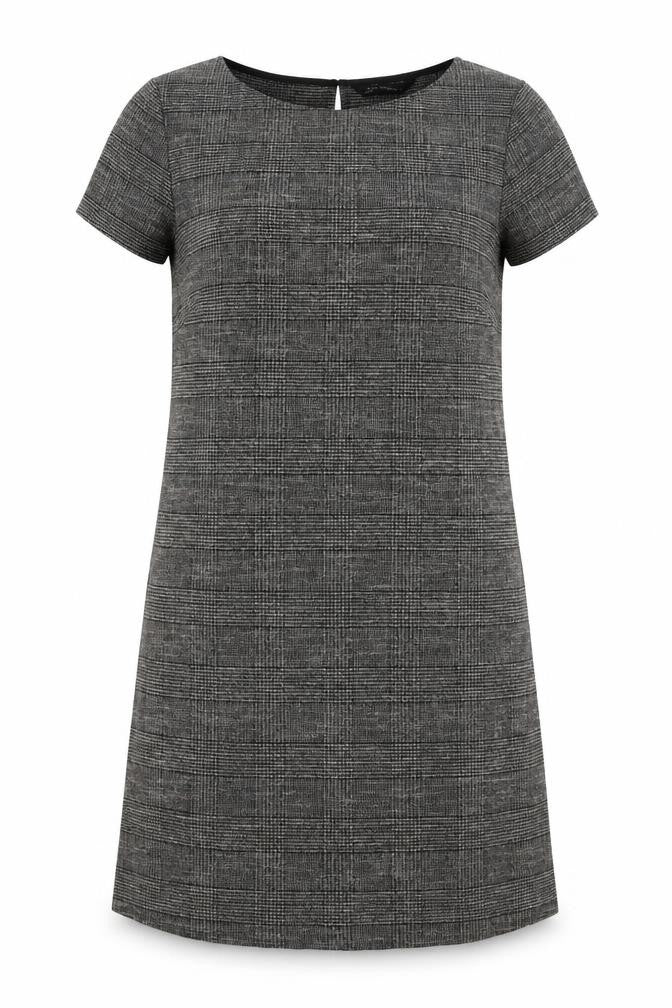 Zara Womens Grey Plaid Viscose Shift Size L Boat Neck Button