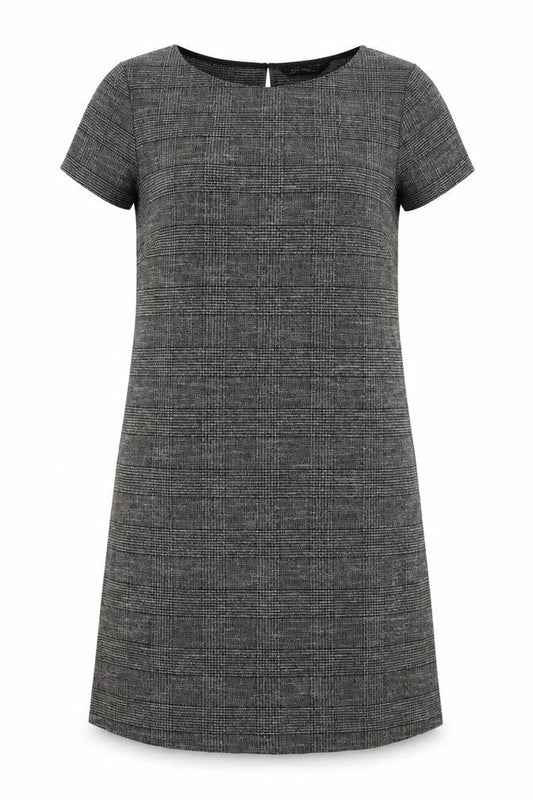 Zara Womens Grey Plaid Viscose Shift Size L Boat Neck Button