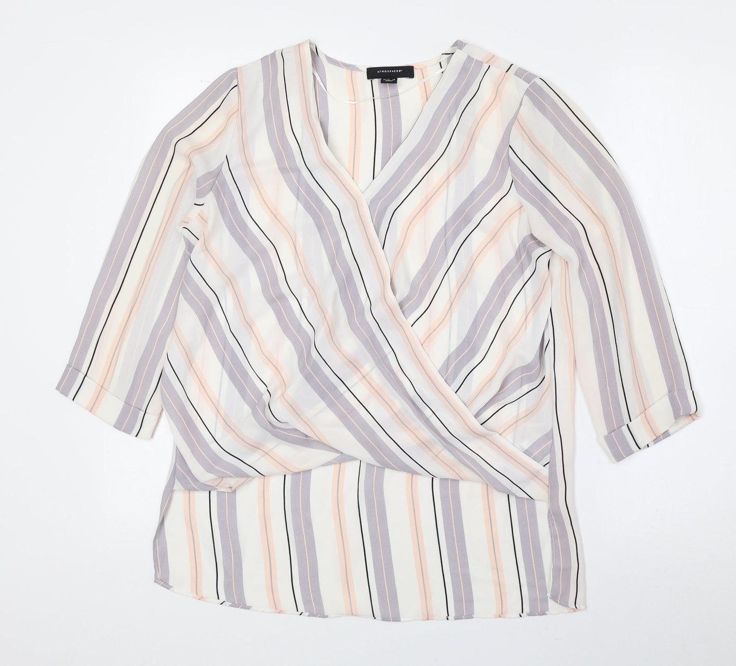 Atmosphere Womens Multicoloured Striped Polyester Basic Blouse Size 10 V-Neck