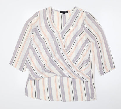 Atmosphere Womens Multicoloured Striped Polyester Basic Blouse Size 10 V-Neck
